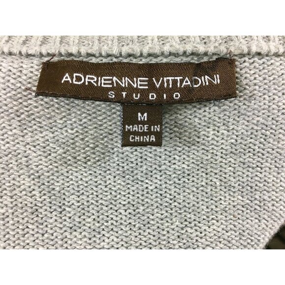 Adrienne Vittadini Gray Cable Knit Cardigan Sweater Career Size M 100% Cotton - Picture 8 of 10